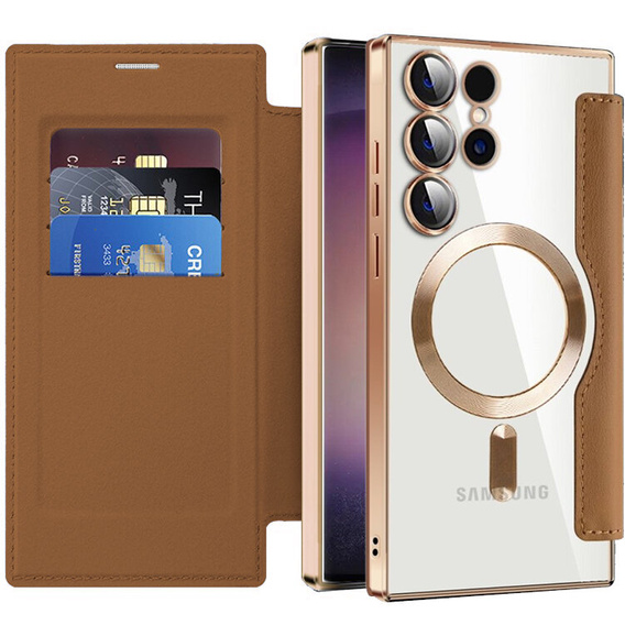 Flip case for Samsung Galaxy S24 Ultra, RFID Wallet MagSafe CamShield, brown