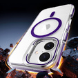 Case for iPhone 17, for MagSafe, with stand, transparent with purple inserts