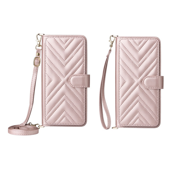 Crossbody Leather Wallet flip case for Oppo Reno 13F 5G, pink