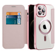 Flip case for iPhone 12 Pro, RFID Wallet MagSafe CamShield, pink