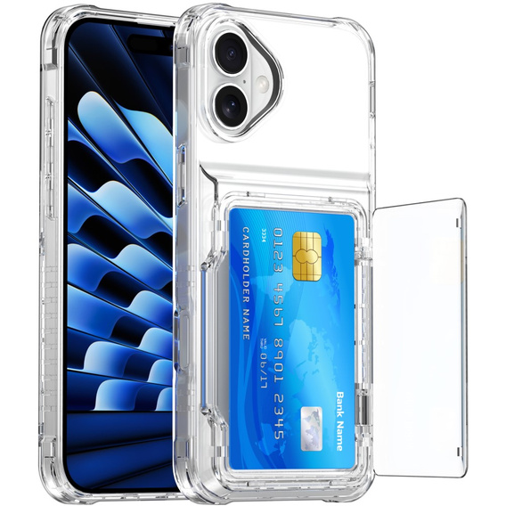 Case for iPhone 16 Plus, Card Holder Kickstand, transparent