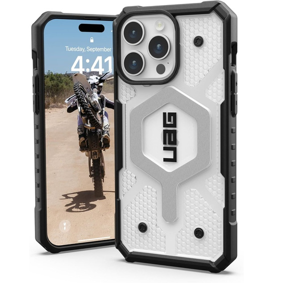 Urban Armor Gear Case for iPhone 15 Pro Max, Pathfinder MagSafe, transparent / black