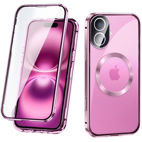 Magnetic Dual Glass MagSafe case for iPhone 16, pink rose gold