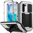 Armored case for Samsung Galaxy S23, R-JUST CamShield Slide, silver / black