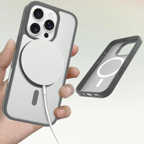 ERBORD Case with MagSafe for iPhone 16 Pro, Matte Case, active button, matt / titanium grey