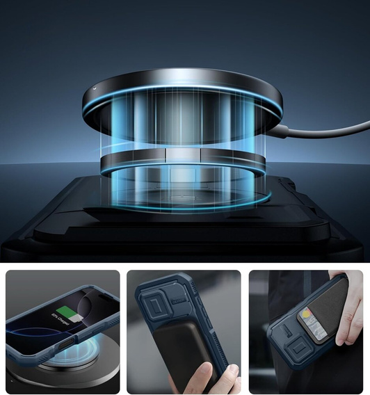 Armored case for iPhone 16 Pro, Dexnor CamProtect MagSafe, blue (Two frames)