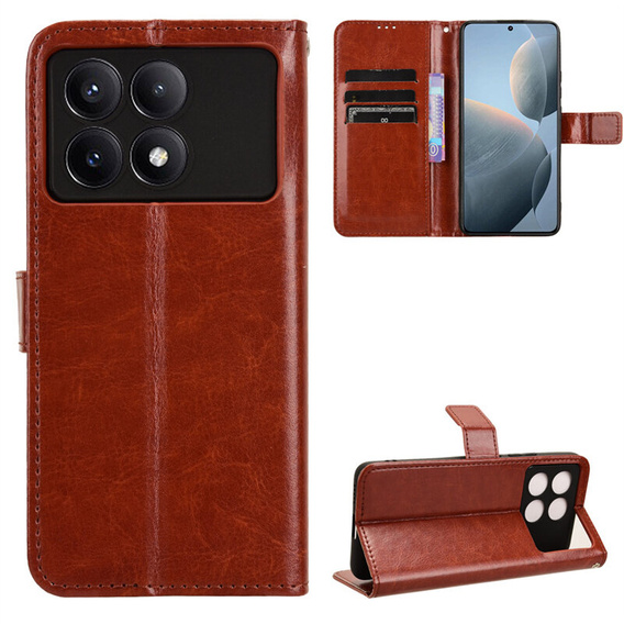 Flip case for Xiaomi Poco F6 Pro, Crazy Horse Wallet, brown