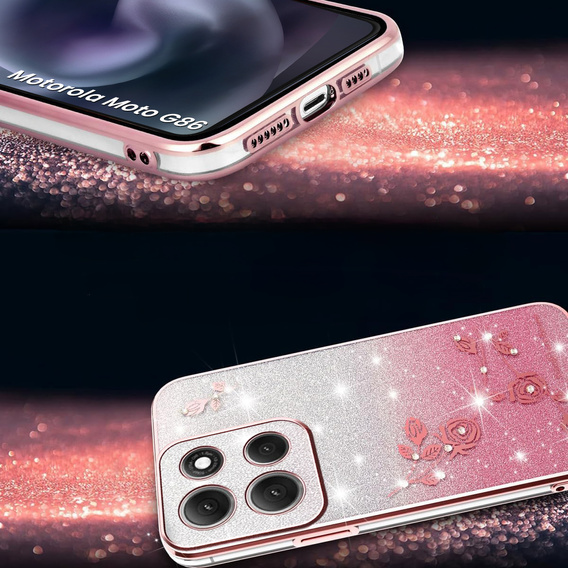 Case for Motorola Moto G86 5G, Glitter Flower, pink rose gold