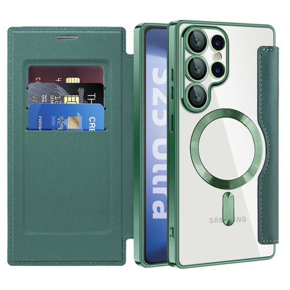 Flip case for Samsung Galaxy S25 Ultra, RFID Wallet MagSafe CamShield, green