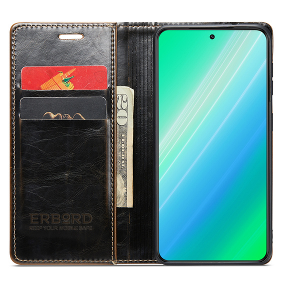 Flip case for Samsung Galaxy S23, ERBORD Waxy Wallet, brown