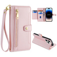 Flip case for iPhone 14 Pro Max, Wallet Zipper Pocket, pink