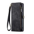 CASEME case for Samsung Galaxy S25 Ultra, Retro Leather Wallet, with strap, black