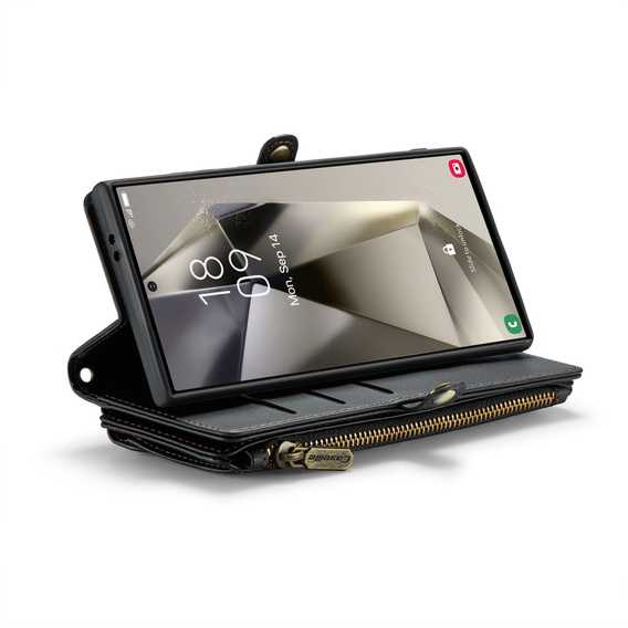 Case CASEME for Samsung Galaxy S25 Ultra, RFID Leather Wallet, with shoulder strap, black