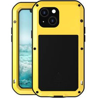 Love Mei Case for iPhone 13 mini, armored with glass, yellow / black