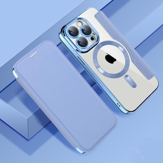 Flip case for iPhone 15 Pro, RFID Wallet MagSafe CamShield, blue