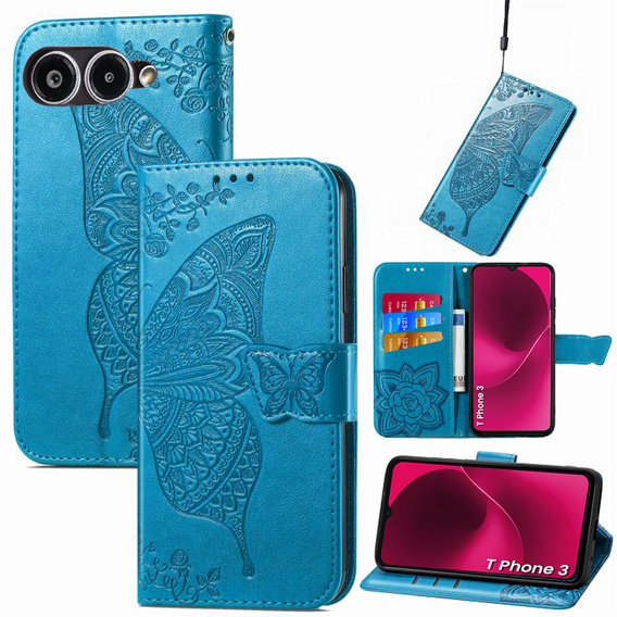 Flip case for T Phone 3 5G, Butterfly, blue