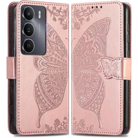 Flip case for Realme 14X / Realme C75, Butterfly, pink rose gold