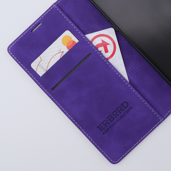 Case for iPhone 15 Pro Max, ERBORD Vintage, wallet with flap, purple