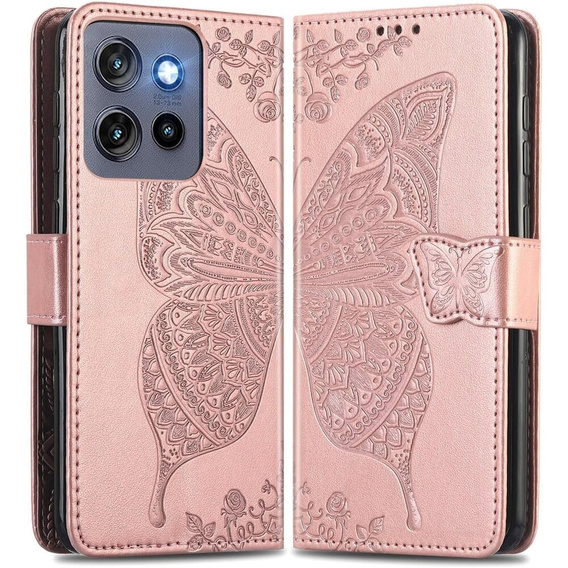 Flip case for Motorola Edge 50 Neo / Motorola ThinkPhone 25, Butterfly, pink rose gold