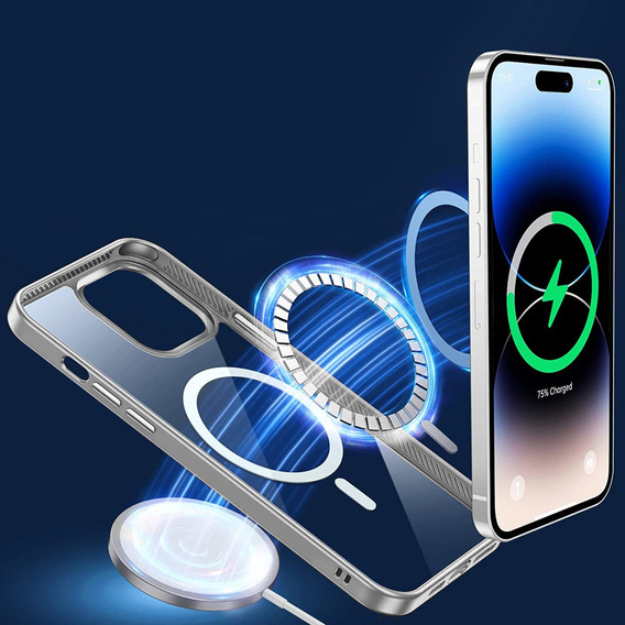 Case for iPhone 14 Pro Max, ERBORD Hybrid MagSafe Case, silver