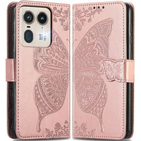 Flip case for Motorola Edge 50 Ultra, Butterfly, pink rose gold
