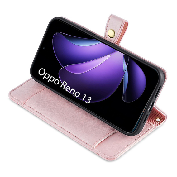 Flip case for Oppo Reno 13, Wallet Zipper Pocket, pink