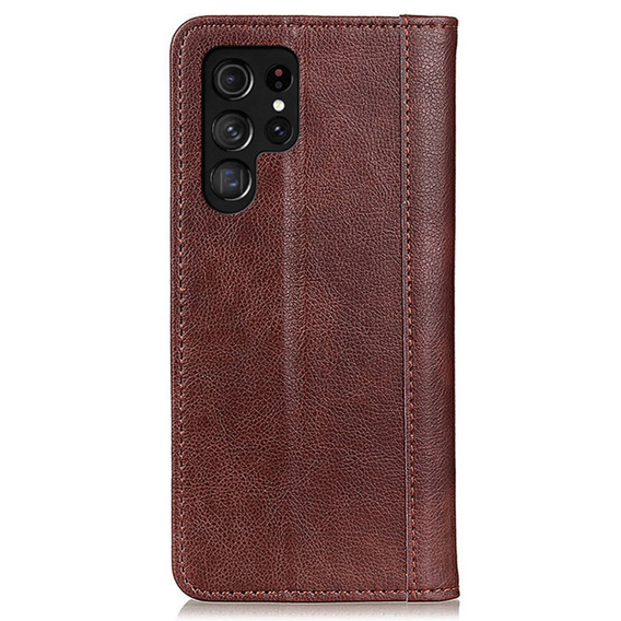 Case for Samsung Galaxy S24 Ultra, Wallet Litchi Leather, brown