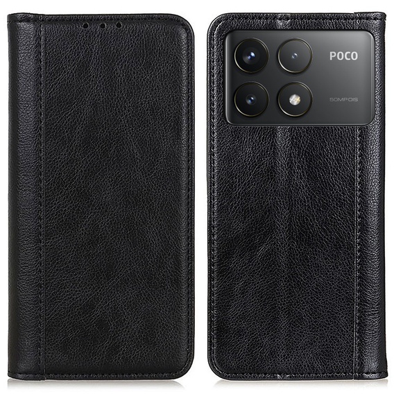 Flip case for Xiaomi Poco F6 Pro, Split Leather, black