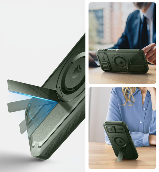 Armored case for iPhone 13 / iPhone 14, Dexnor CamProtect MagSafe, green (Two frames)