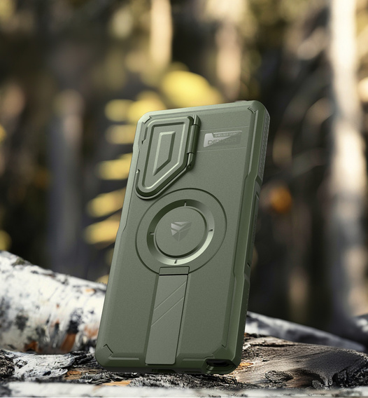 Armored case for Samsung Galaxy S25 Ultra, Dexnor CamProtect MagSafe, green (Two frames)