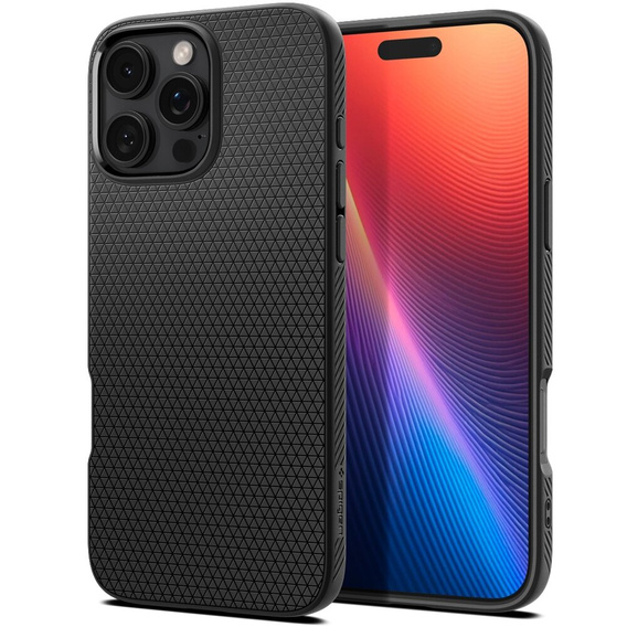 Spigen case for iPhone 16 Pro Max, Liquid Air, black + 9H Tempered Glass