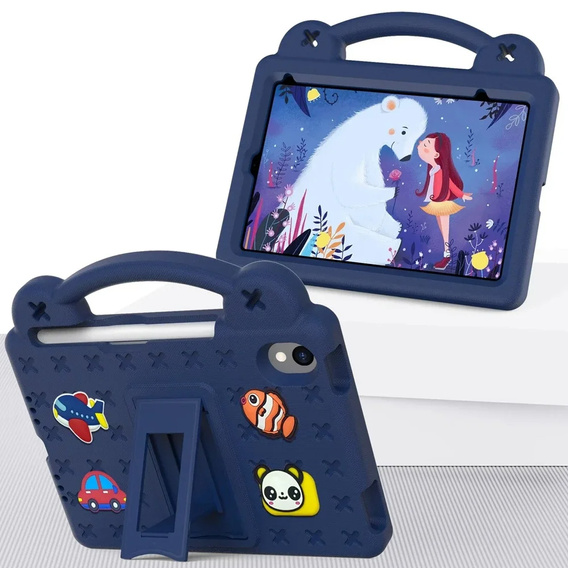Children's case for iPad mini 8.3" 2021 (6 gen.) / iPad mini 8.3" 2024 (7 gen.), Cute Patterns, with stand, dark blue