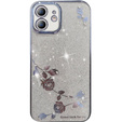 Case for iPhone 12, Glitter Flower, blue