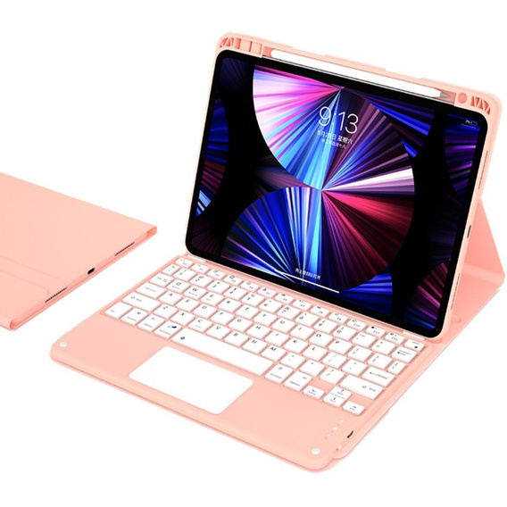 Case + keyboard iPad 10.2 2021 / 2020 / 2019 / Air 10.5 2019, Leather Pen Slot TouchPad, pink