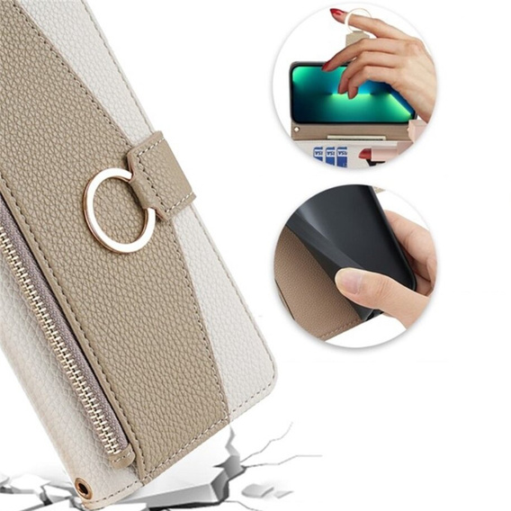 Flip case for iPhone 13, Wallet Zipper Pocket, with mirror, white