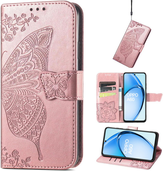 Flip case for Oppo A60, Butterfly, pink rose gold