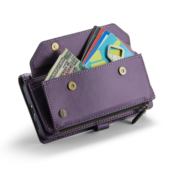 Case CASEME for Samsung Galaxy A55 5G, RFID Leather Wallet, with shoulder strap, purple