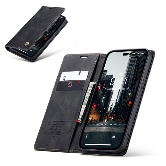 CASEME case for iPhone 14 Pro, Leather Wallet Case, black