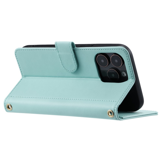 Flip case for iPhone 16 Pro, Rhombus Crossbody Leather, green