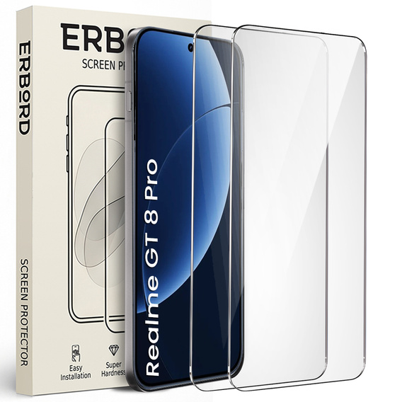 2x ERBORD 9H Hard Glass Tempered Glass for Realme GT 8 Pro