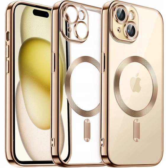 Case for iPhone 15, Electro MagSafe, gold + Screen Glass