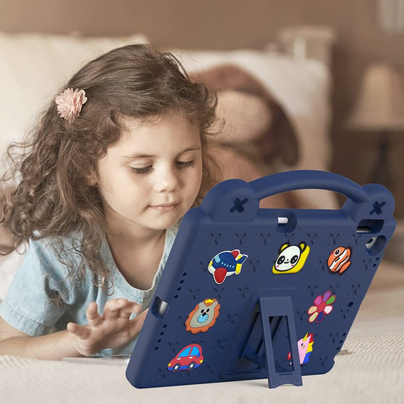 Children's case for iPad 10.2" 2021/2020/2019 (9/8/7 gen.) / Air 10.5" 2019 (3 gen.), Cute Patterns, with stand, dark blue