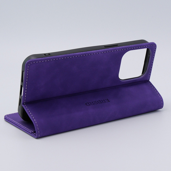 Case for iPhone 15 Pro Max, ERBORD Vintage, wallet with flap, purple