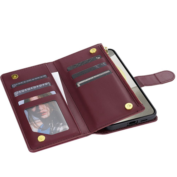 Flip case for Samsung Galaxy S25 Edge, Rhombus Crossbody Leather, maroon