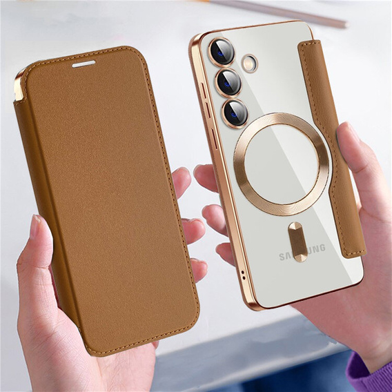 Flip case for Samsung Galaxy S24, RFID Wallet MagSafe CamShield, brown