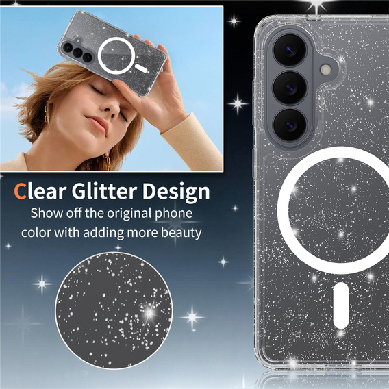 Glitter case, for MagSafe for Samsung Galaxy S26, transparent