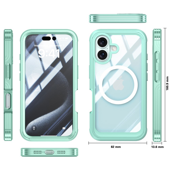Case for iPhone 16 Plus, Shockproof, with glass, for MagSafe, green