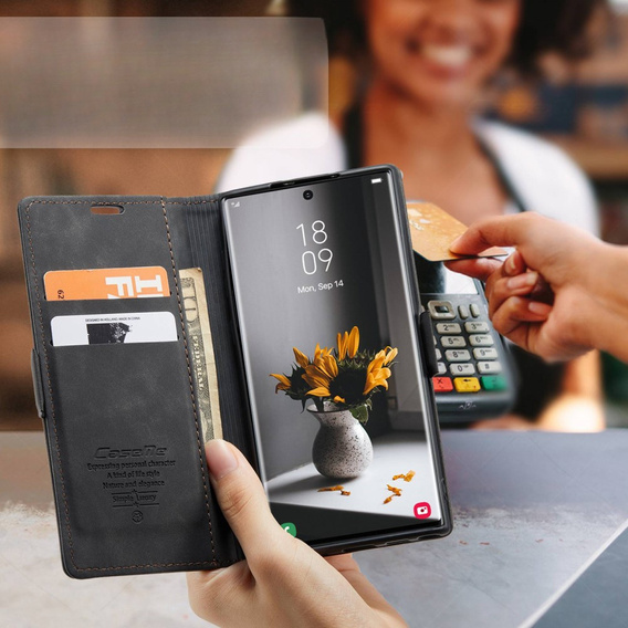 CASEME case for Samsung Galaxy S22 Ultra, Leather Wallet Case, black