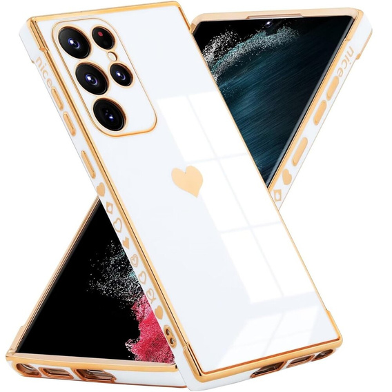 Case for Samsung Galaxy S23 Ultra, Electro heart, white + Full Glue Ceramic Glass