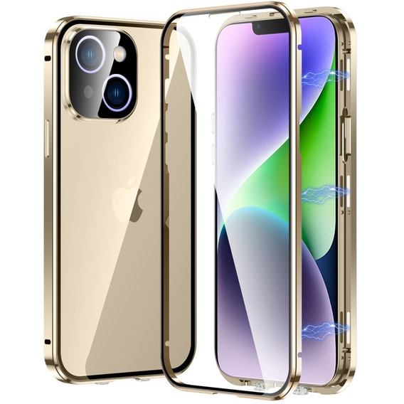 Case for iPhone 13, Magnetic Dual Glass, gold